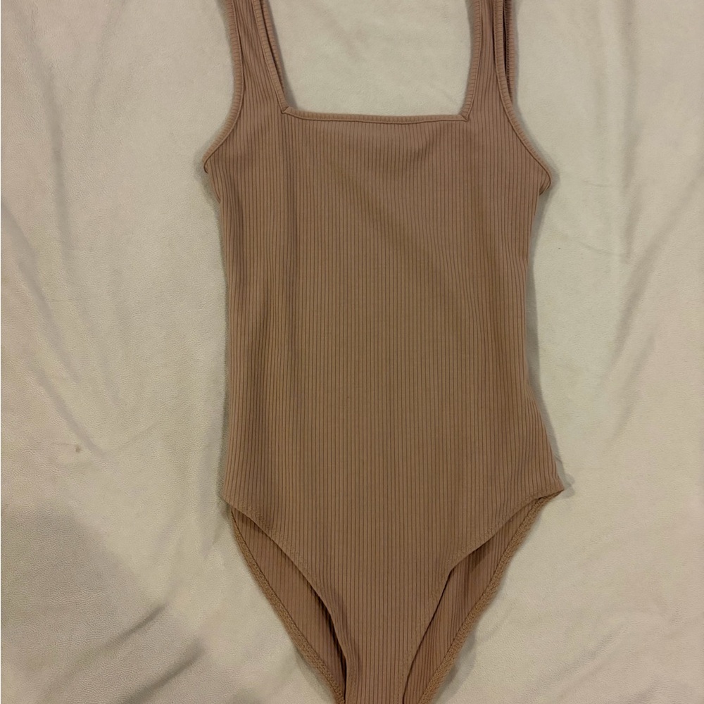 Ribbed Tan One-Piece Bodysuit